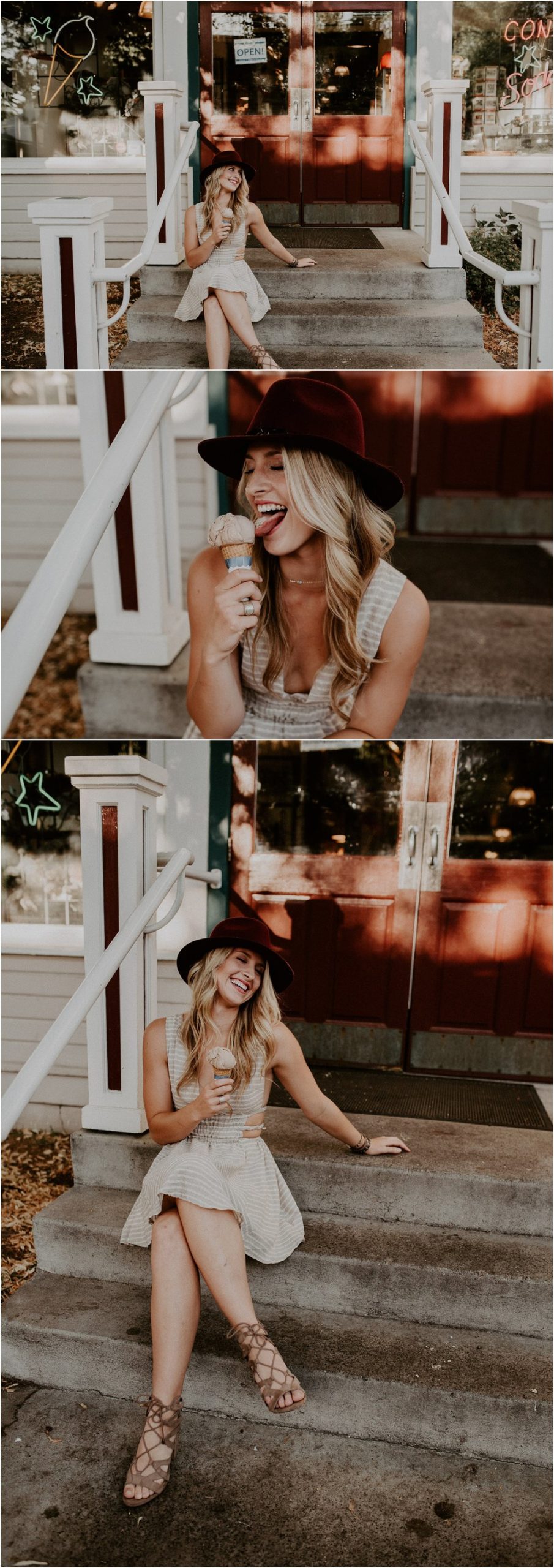 Boise Senior Photographer Makayla Madden Photography Downtown Icecream Cone Laughter Styling Boho Idaho Hyde Park Goodys Candy Shop Senior Outfit Ideas Swank Boutique Unique
