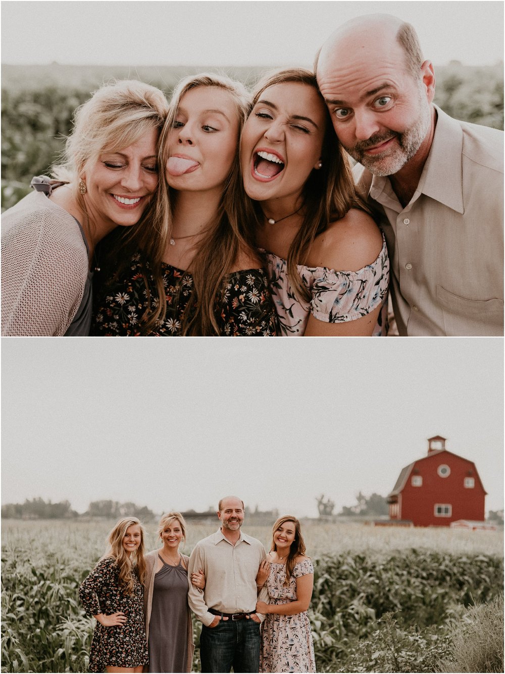 Boise Senior Photographer Idaho Summer Family Pictures Silly Goofy Faces Posing Cornfield Linder Farms Makayla Madden Photography 