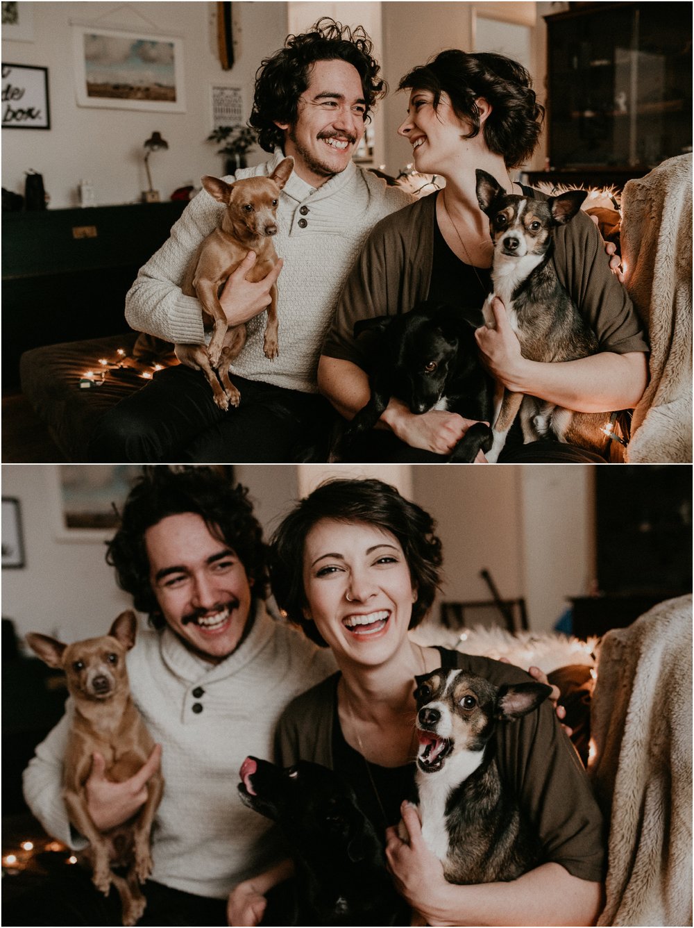Boise Engagement Wedding Photographer Lifestyle Couples Session In home Dogs Christmas Winter