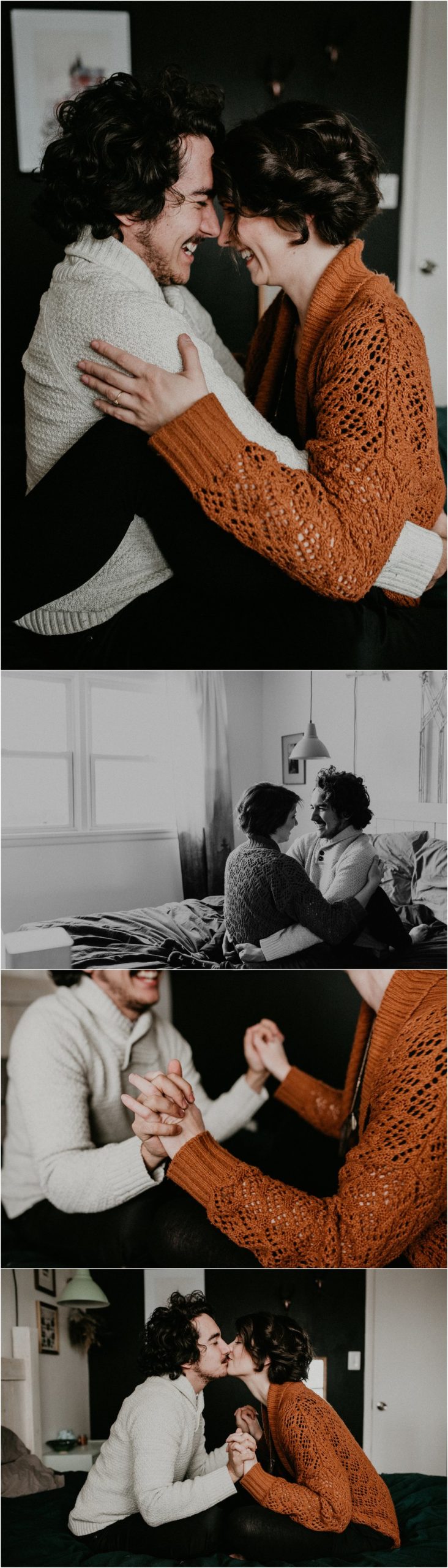 Boise Engagement Wedding Photographer Lifestyle Couples Session In home Dogs Christmas Winter Laughter Love Kissing