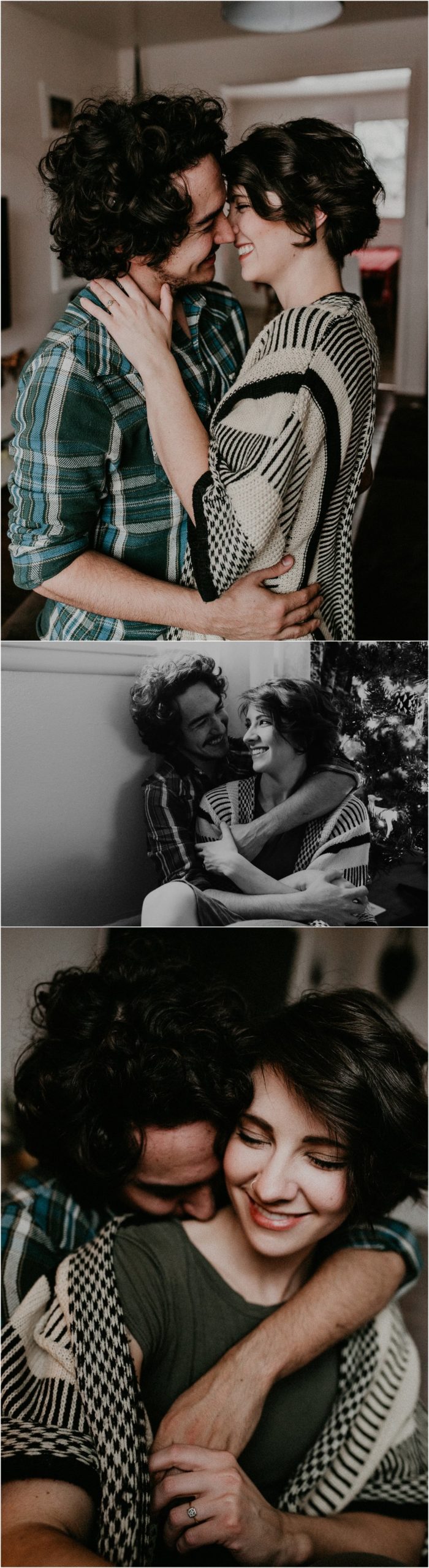 Boise Engagement Wedding Photographer Lifestyle Couples Session In home Dogs Christmas Winter Laughter Love 