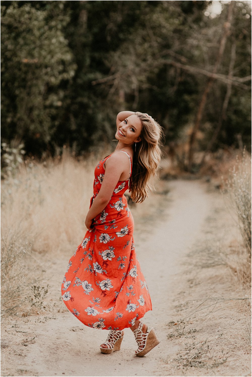 Makayla Madden Photography Boise Senior Photographer Fall Senior Pictures Floral Dress Military Reserve Twirl Beautiful Girl 